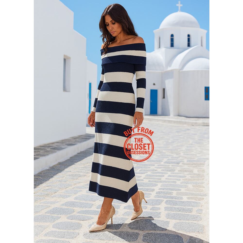 ZARA Striped Knit Off Shoulder Midi Dress NWT Size M - Picture 10 of 16